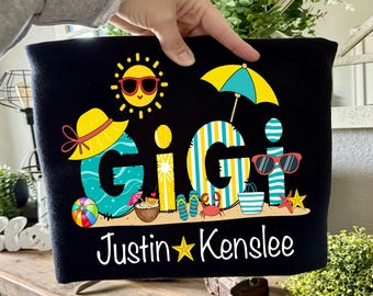 Gigi Custom Names, Beach, Mimi with Grandkids, Custom Shirt, Digital Download, Sublimation,PNG File