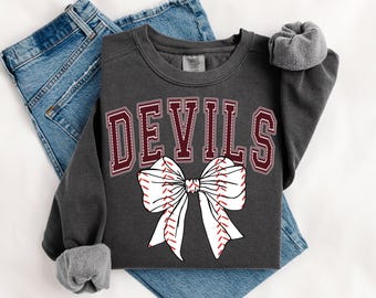 Devils Baseball, Retro, Croquette Bow, Bows, Bases, Baseball Mom, Maroon and White, Softball, Sublimation,  Digital Download, PNG File