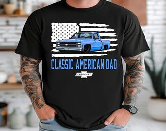 Classic American Dad, Chevrolet, Distressed, American Flag, Fathers Day, Custom, Square Body, Men, Sublimation, Digital Download, PNG File