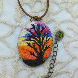 Tree At Sunset --Hand Embroidered Necklace