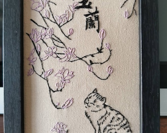 Primavera & Gato 2 - Bordado a mano