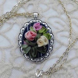 Roses - Ribbon Embroidered Necklace