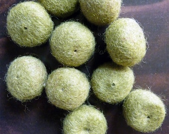 Green felted wool beads