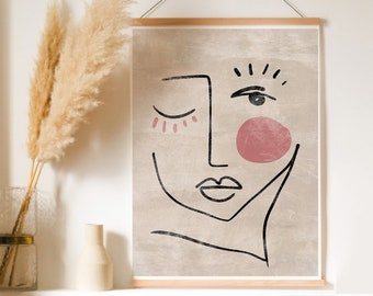 Impression abstraite de visage de femme, dessin de visage sur une ligne, art mural imprimable minimal, art abstrait, art mural imprimable ligne continue noir beige