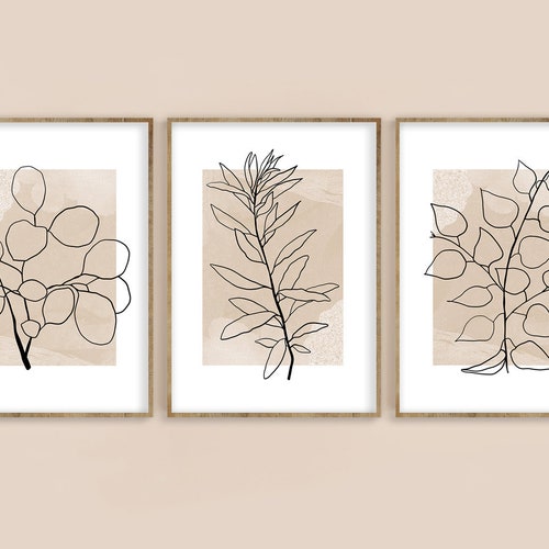 Botanical Line Art Print Set of 3 Abstract Botanical Wall Etsy