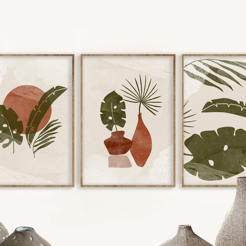 Abstract Botanical Print Set of 3 Neutral Botanical Wall Art - Etsy
