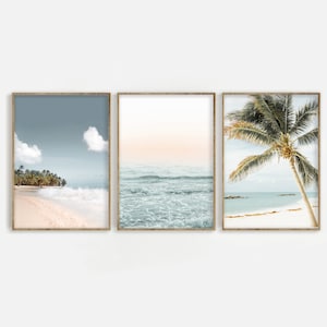 Black and white palm beach print set of two wall art piece 2 poster tree tropical landscape ocean printable digital download modern desert