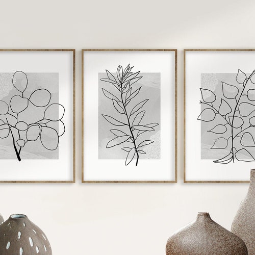 Botanical Line Art Print Set of 2 Abstract Botanical Wall | Etsy