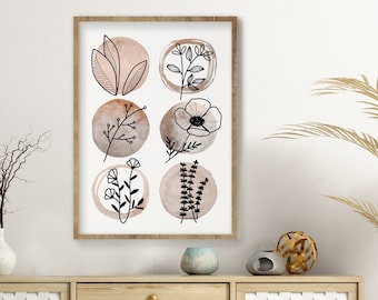 Watercolor Floral Abstract Art, Wild Flowers Print, Botanical Print, Farmhouse Printable Wall Art, Line Art Print, Organic Home Decor Prints