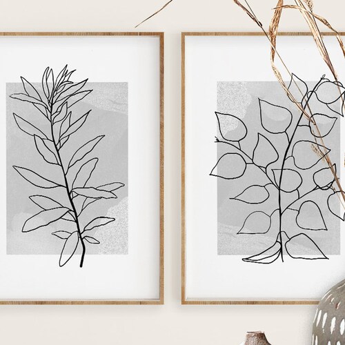 Botanical Line Art Print Set of 2 Abstract Botanical Wall Etsy