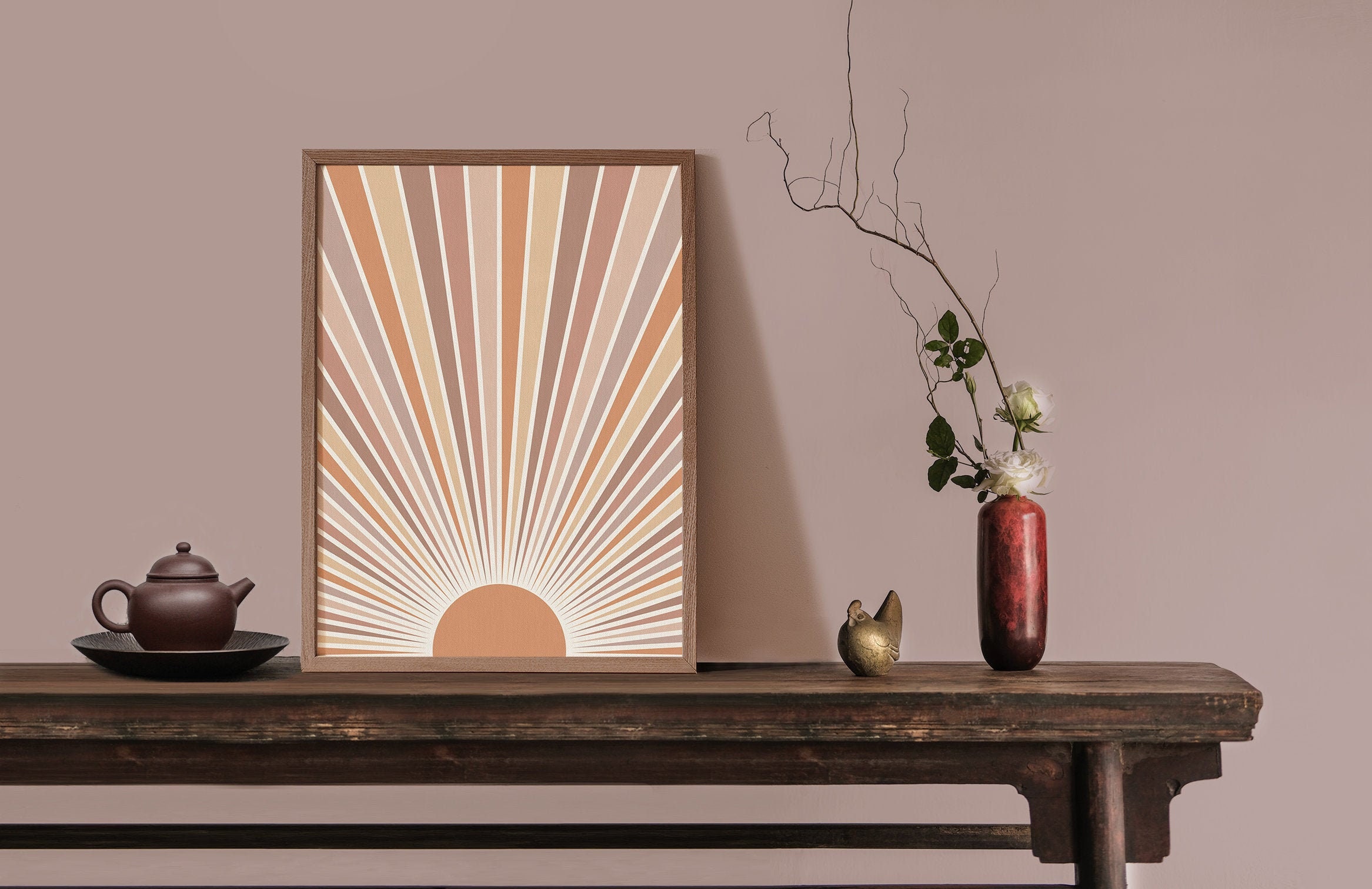 Pastel Sun Print, Mid Century Modern Home Decor Prints, Terracotta Orange Mauve Minimal abstract wall art, boho Sunset Digital download file