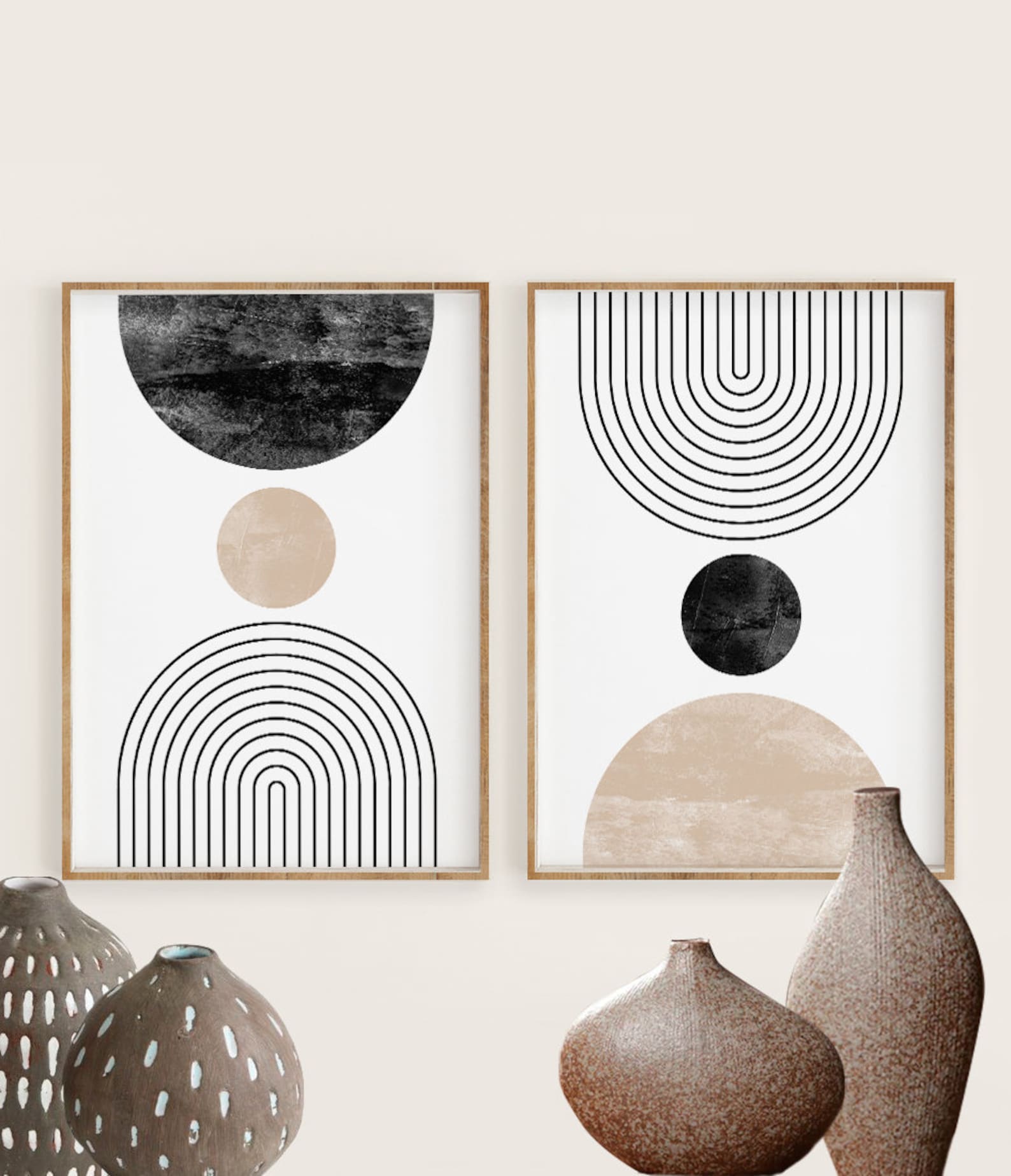 Mid Century Modern Wall Art Print Set of 3 Neutral Abstract - Etsy