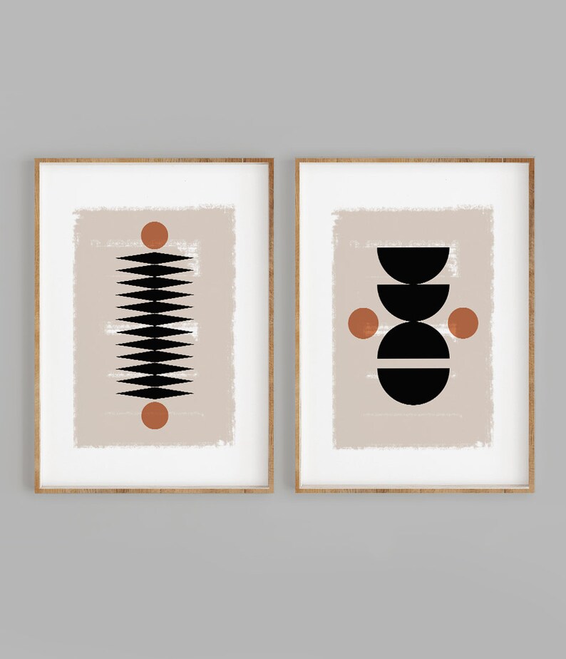 Mid Century Modern Wall Art Print Set of 2 Neutral Geometric Etsy