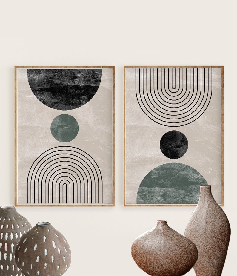 Mid Century Modern Wall Art Print Set of 2 Neutral Abstract - Etsy