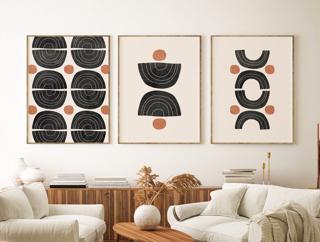 Mid Century Modern Wall Art Print Set of 3, Neutral Organic Digital ...