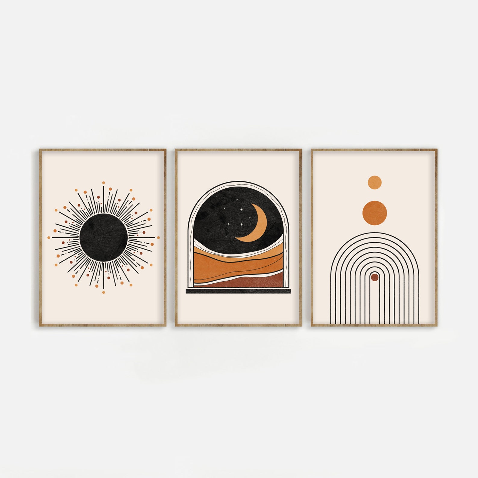 Mid Century Modern Art Print Set of 3 Neutral Geometric Wall | Etsy