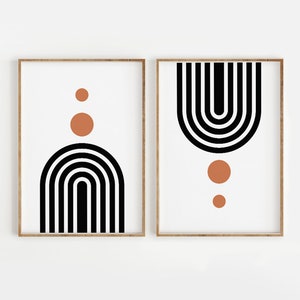 Mid Century Modern Graphic Print, Neutral Geometric Rainbow Digital download Prints, Abstract Black White Orange Minimal Gallery Wall Art