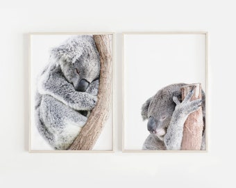 Baby Koala Digital Download Print Set of 2, Australian Modern Nursery Decor, Good Night Art Print, Neutral Printable Baby Animals Wall Art