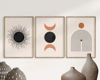 Sun Print Set of 3 Wall Decor Mid Century Modern Geometric - Etsy