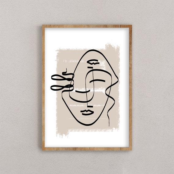 Minimal Abstract Face Continuous One Line Drawing Sketch Art.