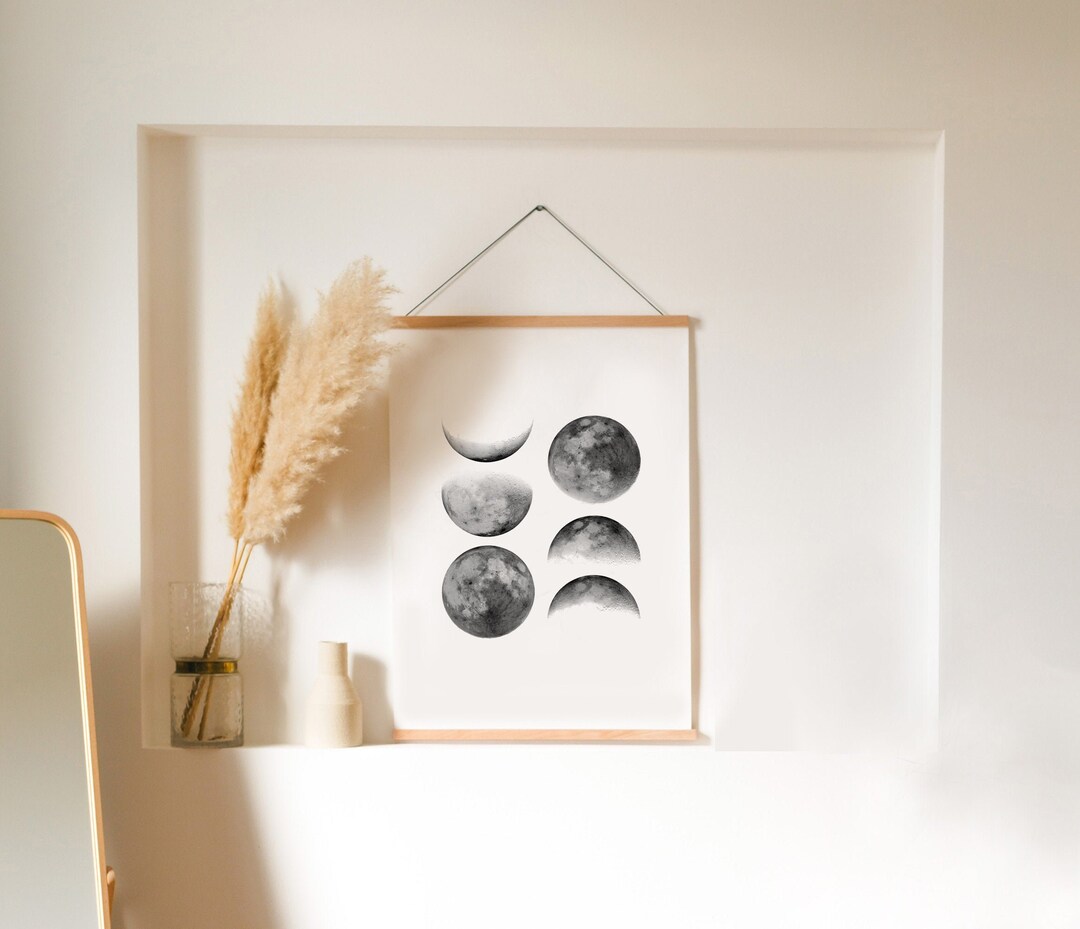 Moon Phases Print Modern Printable Art Black and White Moon - Etsy
