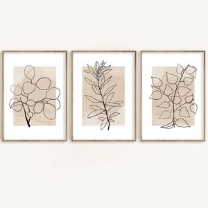 Botanical Line Art Print Set of 3, Abstract Botanical Wall Art, Minimal ...
