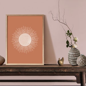 Terracotta Sun Print, Mid Century Modern Abstract Sun, Minimal Sun Wall ...