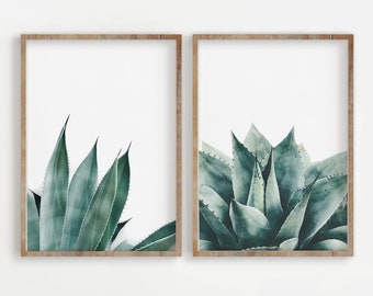 Ensemble d'impressions en téléchargement numérique Aloe Cactus, art mural imprimable succulente agave, cactus boho, décoration moderne du sud-ouest des États-Unis, lot de 2 impressions de cactus
