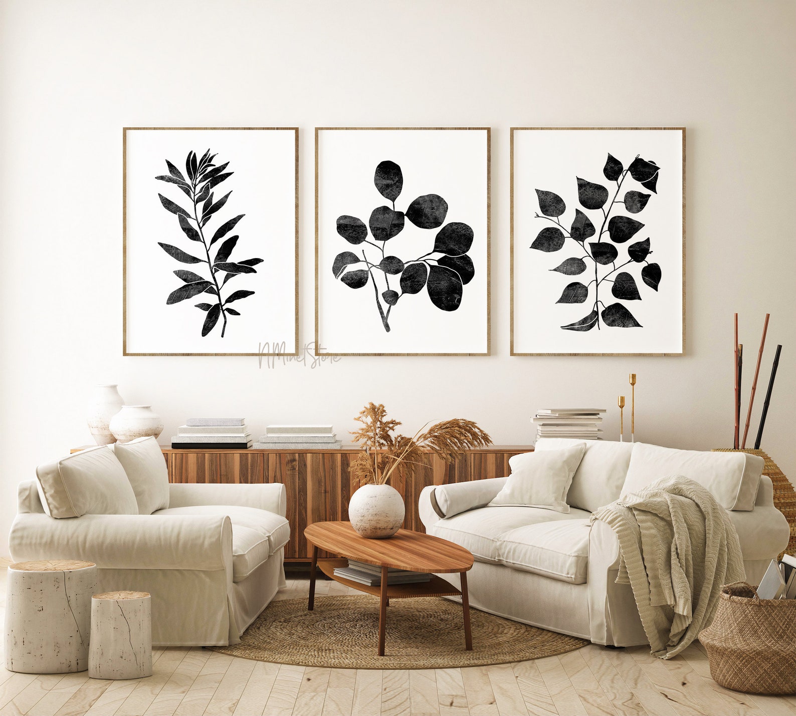 Abstract Botanical Print Set of 3 Black White Botanical Wall | Etsy