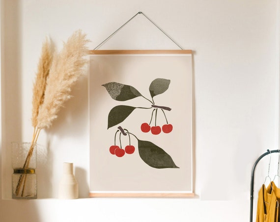 Cherry Print, Minimal Kitchen Decor, Abstract Cherry Printable Art