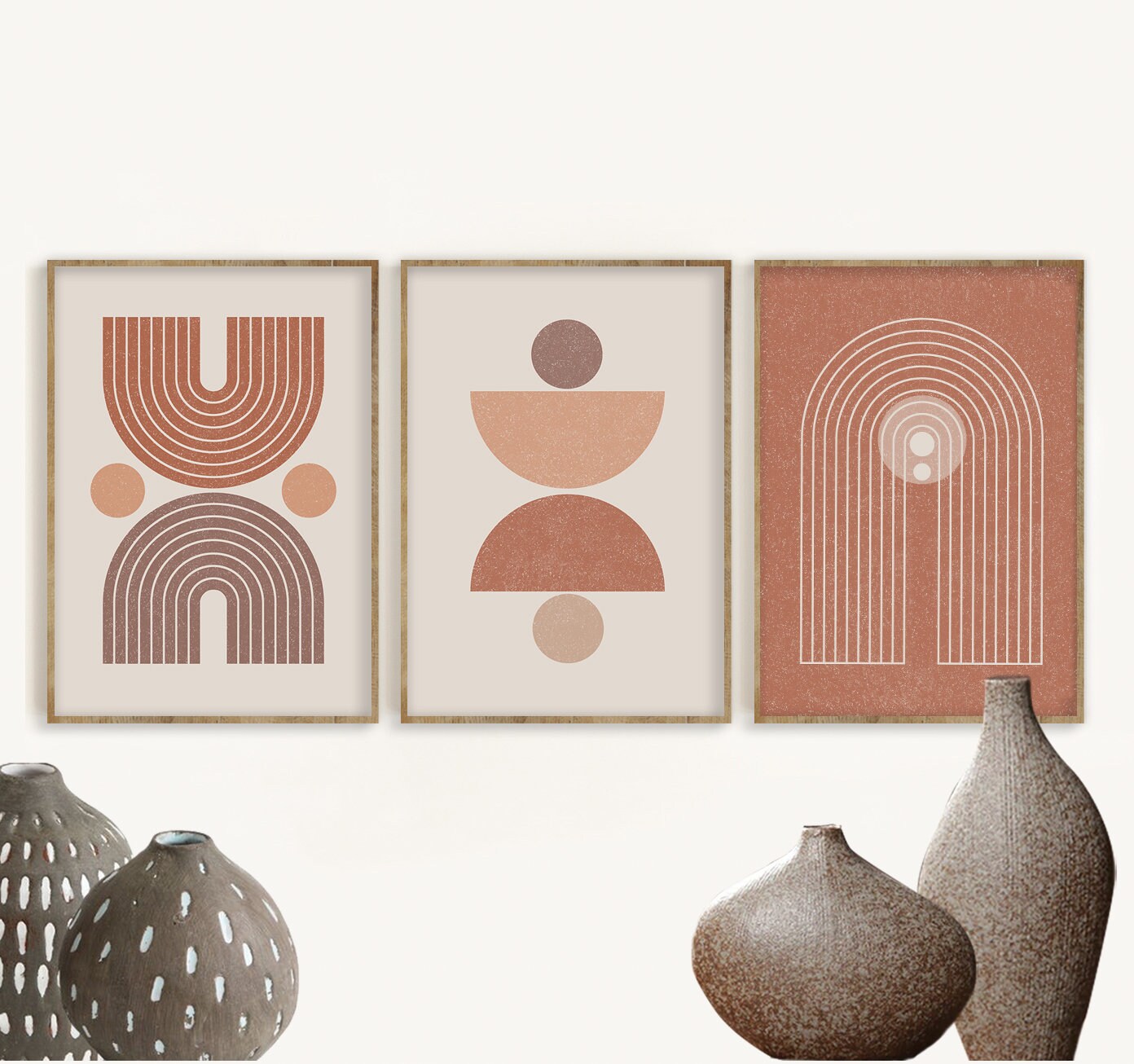 Mid Century Modern Art Print Set of 3 Neutral Geometric Wall | Etsy