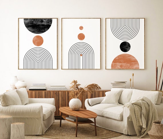 Mid Century Modern Wall Minimal Set Etsy Geometric - Orange Download Abstract Art White of Prints, Neutral Gallery Print Art Digital Black 3, Denmark