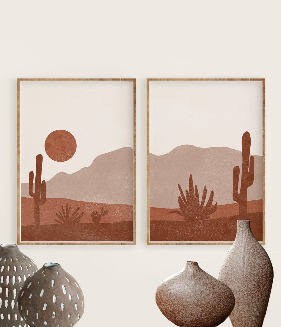Minimalist Digital Print Abstract Wall Art Mid Century Modern Printable Boho Decor Burnt Orange Art Desert Cactus Wall Art Abstract