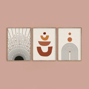 Mid Century Modern Art Print Set of 3, Neutral Geometric Gallery Wall ...