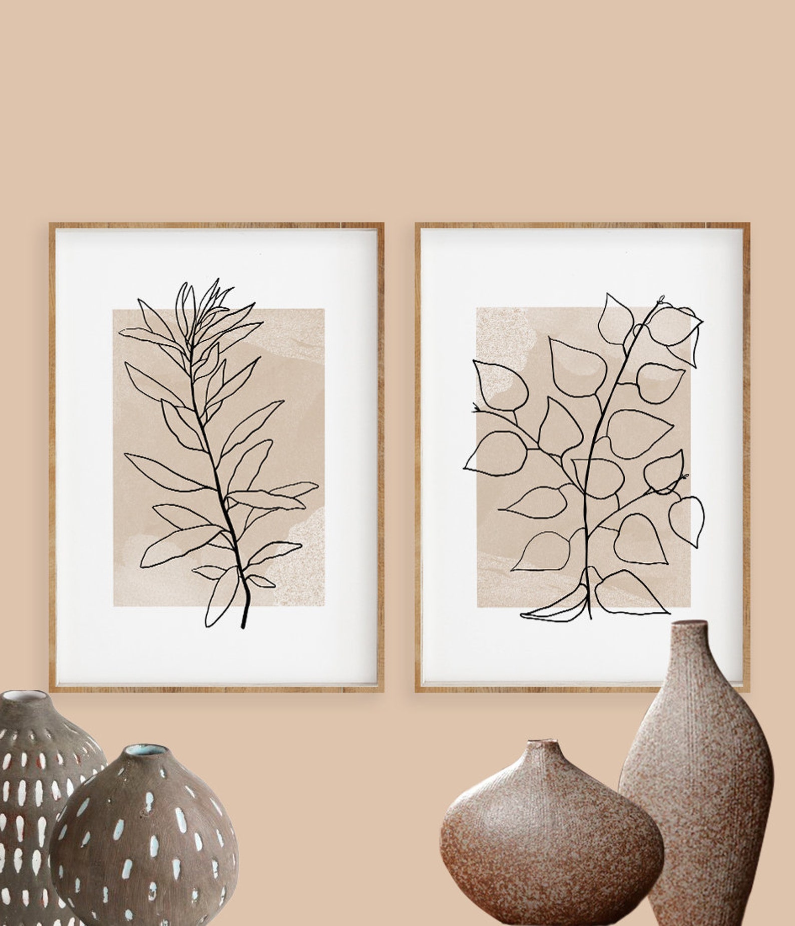 Botanical Line Art Print Set of 3 Abstract Botanical Wall Etsy