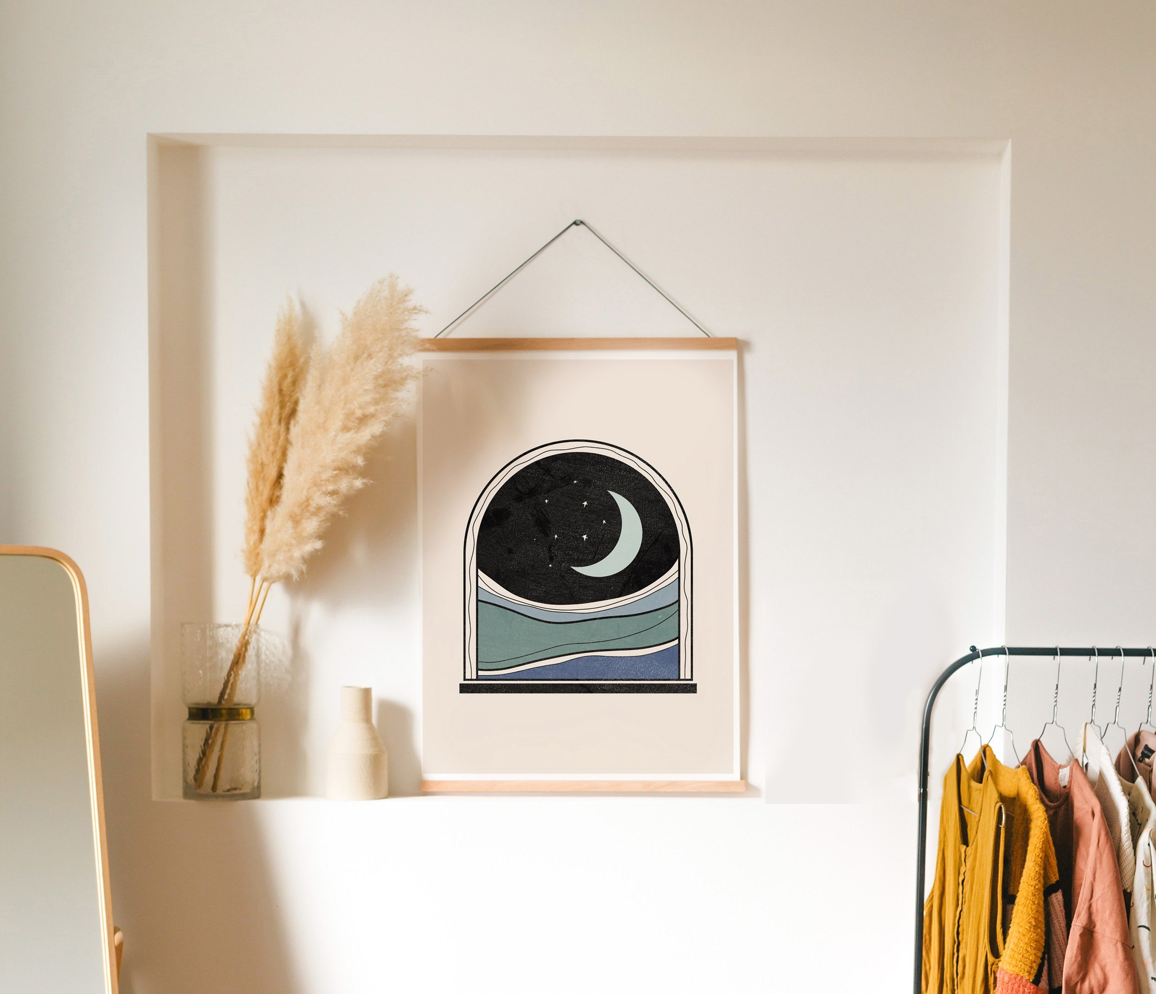 Mid Century Modern Art Print Set of 3, Blue, Teal, Black Geometric Wall ...