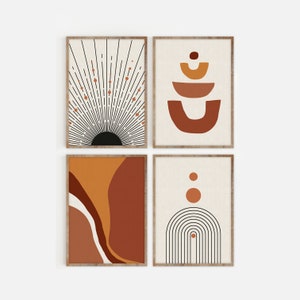 Mid Century Modern Print Set of 4, Neutral Geometric Gallery Wall Art ...