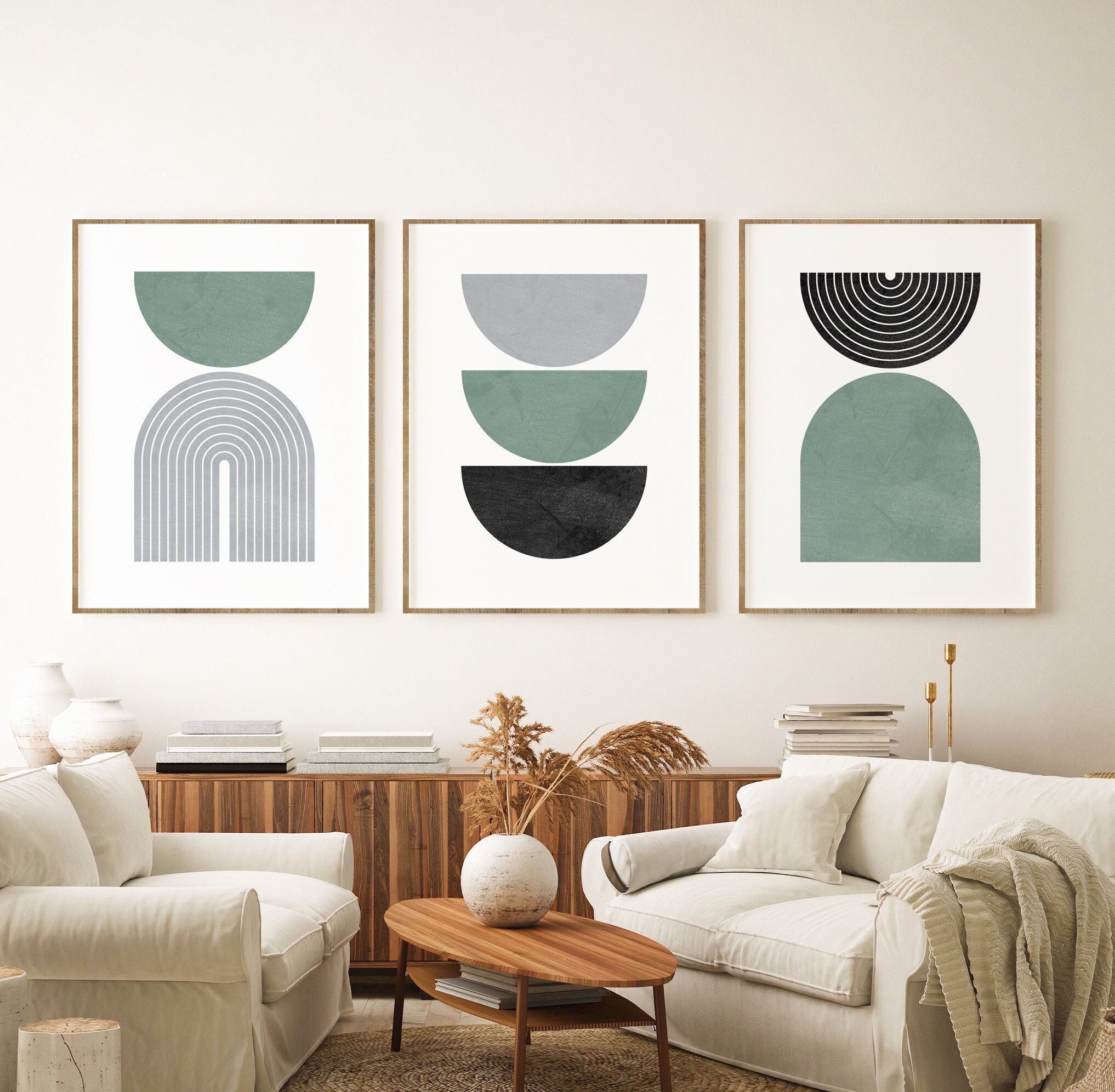 Mid Century Modern Wall Art Print Set of 3 Green Abstract - Etsy
