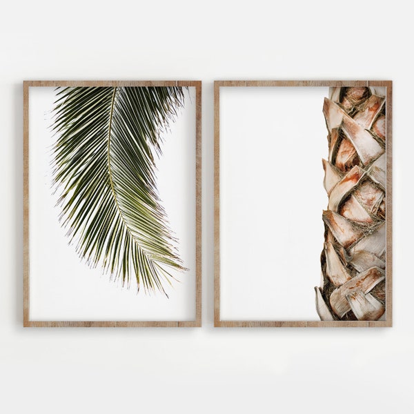 Tropical Prints, Palm Tree Leaf Prints, Digital download, Print Set of 2, Organic Beachy Neutral Modern Organic Home decor, Wall Art