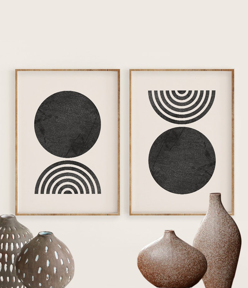 Mid Century Modern Art Print Neutral Geometric Wall Art Etsy