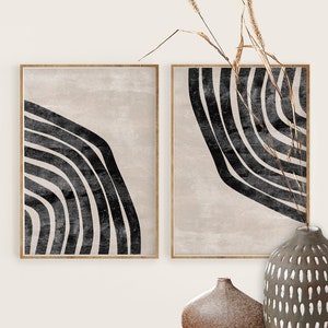 Neutrale geometrische Wand Kunst Druck, Mid Century moderne Kunst, abstrakte Kunst, Digitaler Download, Abstrakte schwarz beige Minimal Kunst, Dicke Linie Kunst