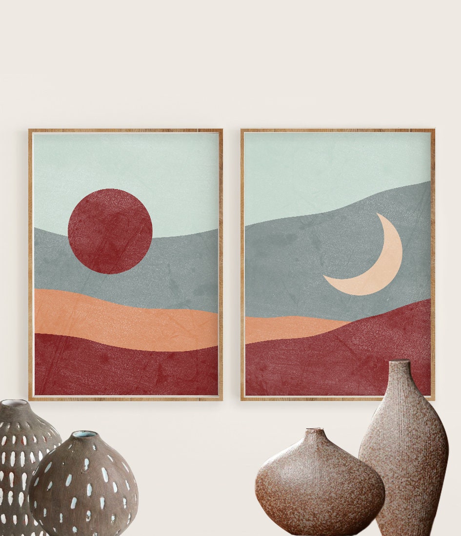 Abstract Art Earthy Art Downloadable Printable Art Desert Sun /& Moon Art Print Burnt Orange Boho Wall Art Neutral Tones Modern Art