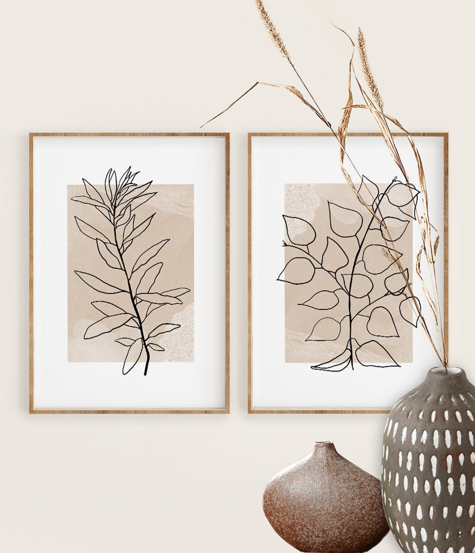 Botanical Line Art Print Set of 3 Abstract Botanical Wall | Etsy