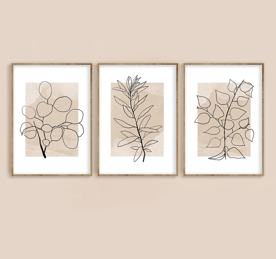 Botanical Line Art Print Set of 3 Abstract Botanical Wall | Etsy
