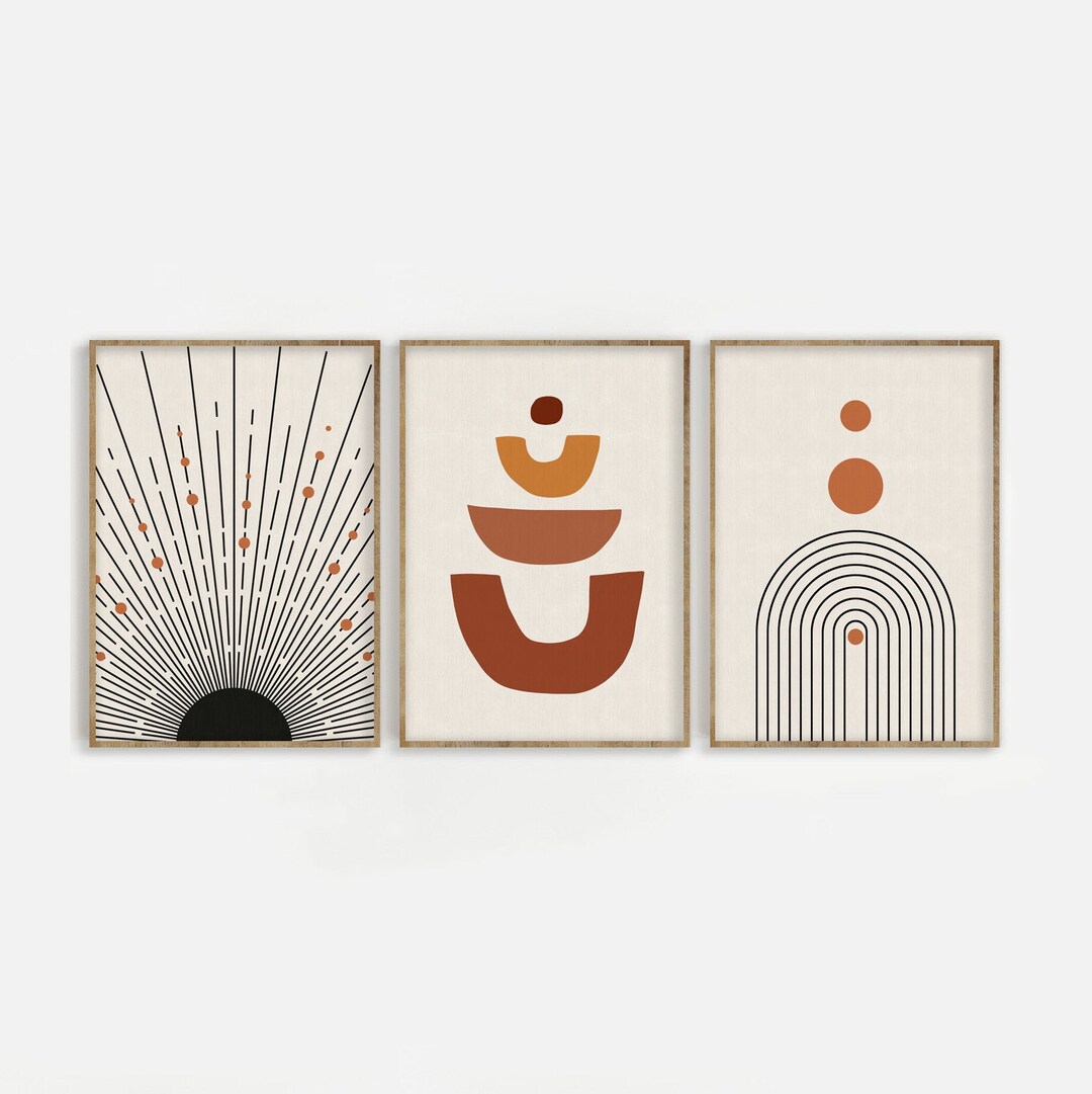 Mid Century Modern Art Print Set of 3, Neutral Geometric Gallery Wall ...