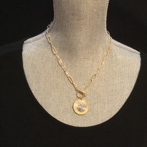 Italian Lira Coin Necklace: 14k Gold Filled Paperclip Chain Choker