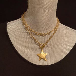 Hammered Star Charm Necklace: Antique Gold Layering Chain