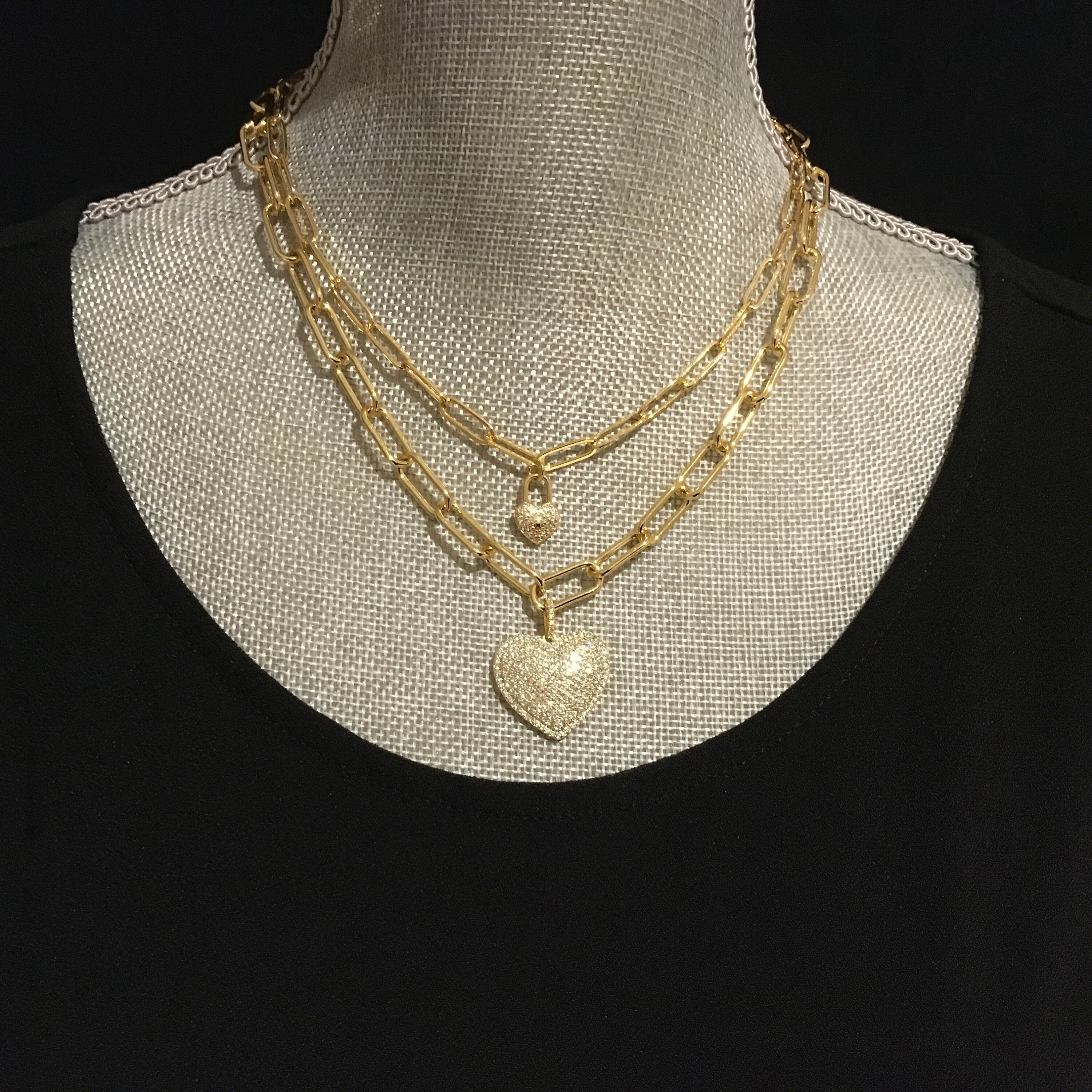 Gold Paperclip Chain Choker with Heart Pave Heart Pendant Etsy