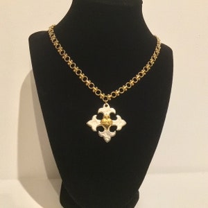 Celtic Cross Necklace, vintage brass chain choker, sacred heart gothic medieval rustic Maltese cross, Christian religious, spirit protection