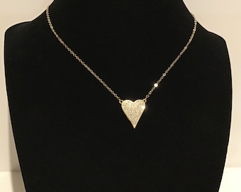 Gold Pave Heart Choker: CZ Rhinestone Necklace